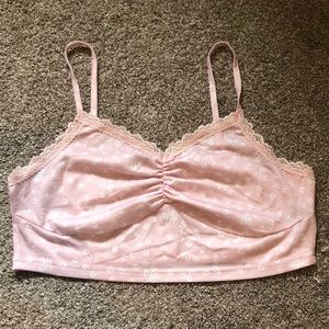 pink cropped tank top, white flower decals